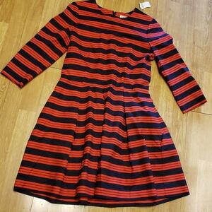NWT GAP Navy/red striped pleated dress 10